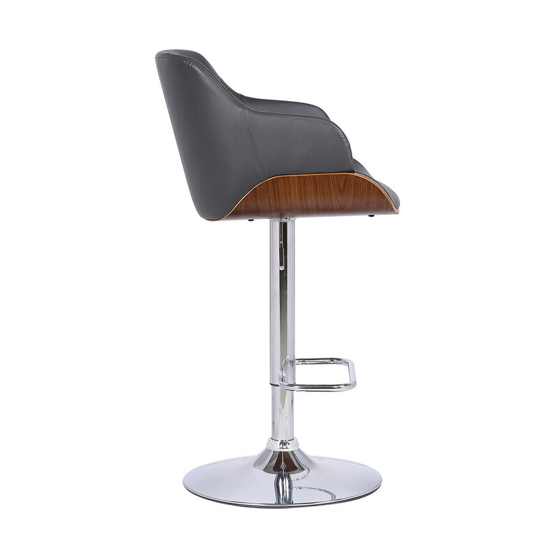 HomeRoots Gray And Silver Faux Leather And Fabric And Iron Low Back Adjustable Height Swivel Bar Chair image number 3