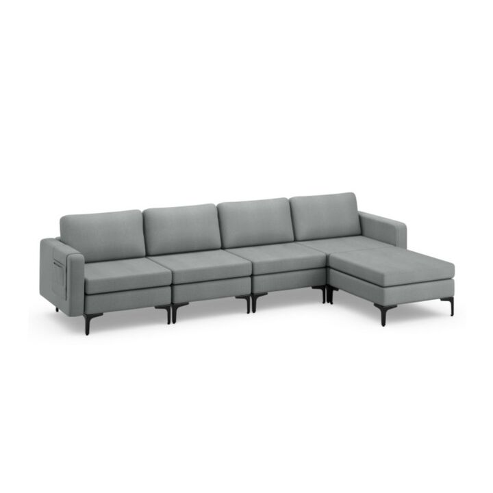 Convertible Sectional Sofa with Reversible Ottoman-4-Seat L-shaped with 2 USB Ports