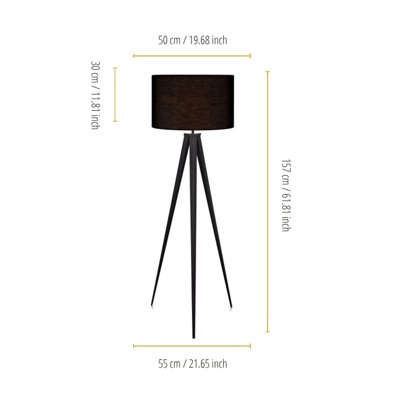 Teamson Home Romanza 61.81" Postmodern Tripod Floor Lamp with Drum Shade, Matte Black