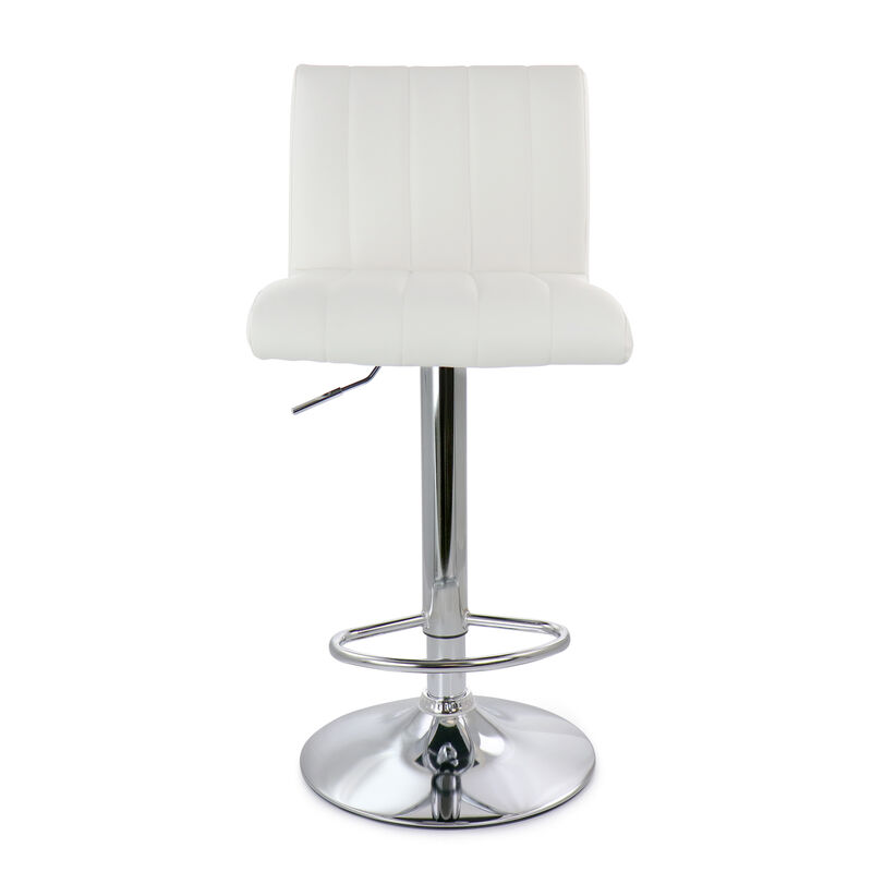 Elama 2 Piece Tufted Faux Leather Adjustable Bar Stool in White with Chromed Base