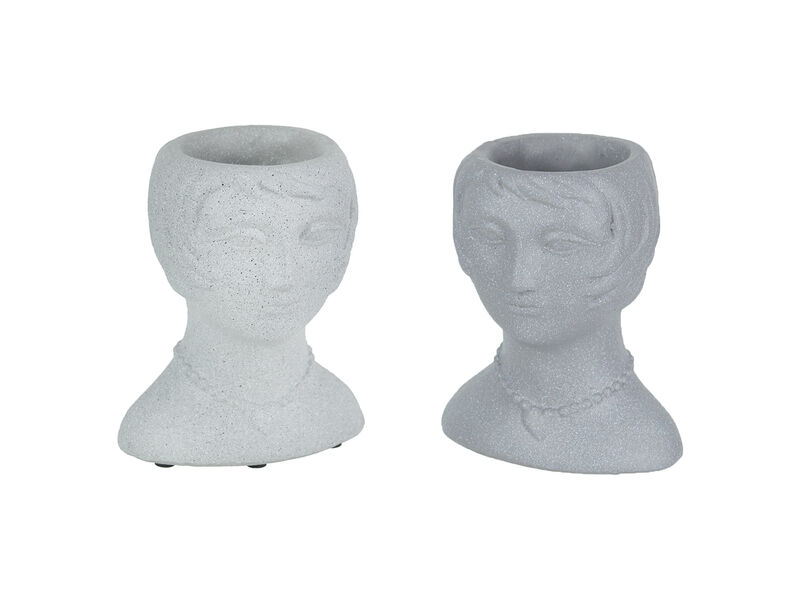 Set of 2 Roaring 20's Flapper Lady Gray Concrete Head Mini Planter 6 Inches Tall image number 0