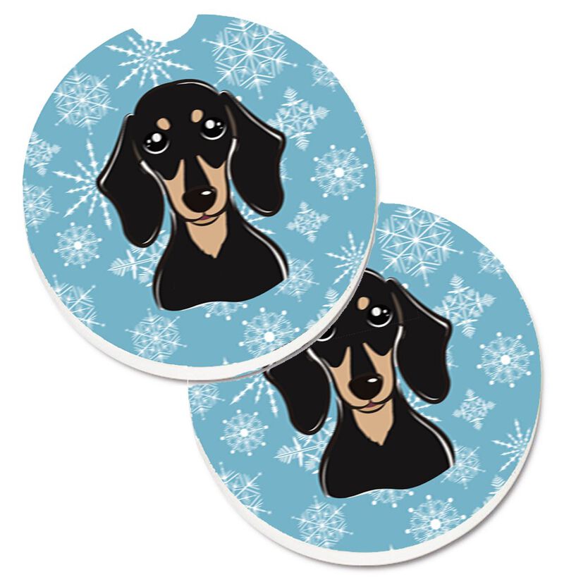 Caroline's Treasures Snowflake Smooth black & Tan Dachshund Set of 2 Cup Holder Car Coasters BB1649CARC, 2.56, Multicolor