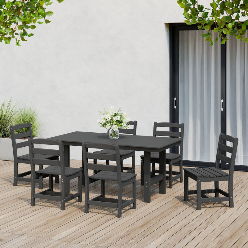 WestinTrends 7-Piece HDPE Outdoor Rectangular Patio Dining Table Set with Side Chairs