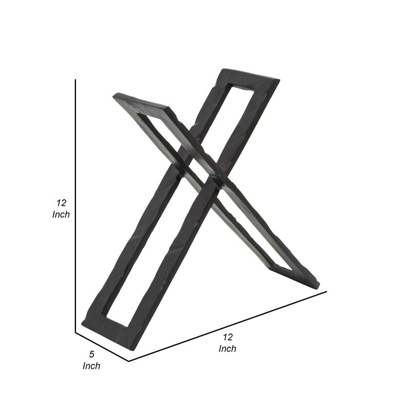 12 Inch Sculpture, 2 Metal Rectangles, Entwined Metal Structures, Black - Benzara image number 4