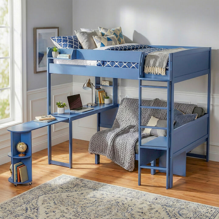 Merax Full Size Multifunctional Loft Bed with Rotating L-Shaped Desk