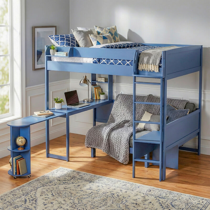 Merax Full Size Multifunctional Loft Bed with Rotating L-Shaped Desk image number 1