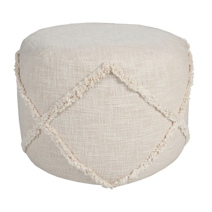 Cotton Cylinder Geometric Pouf Ottoman &ndash; Round Upholstered Footrest for Living Room