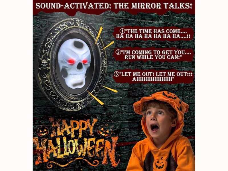 Motion-Activated Talking Haunted Mirror &ndash; LED Light Sensor Halloween Wall Decor for Bedroom image number 2