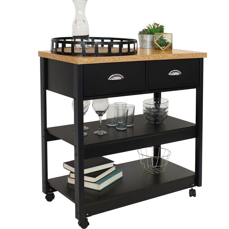 Sunnydaze Farmhouse Kitchen Cart with Drawers and Shelves - Black - 34.25in image number 4
