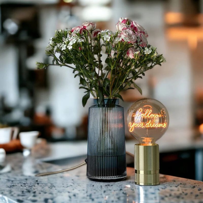 Bulb FOLLOW YOUR DREAMS Amber with Base Table Lamp PORTABLE Rose Gold image number 2