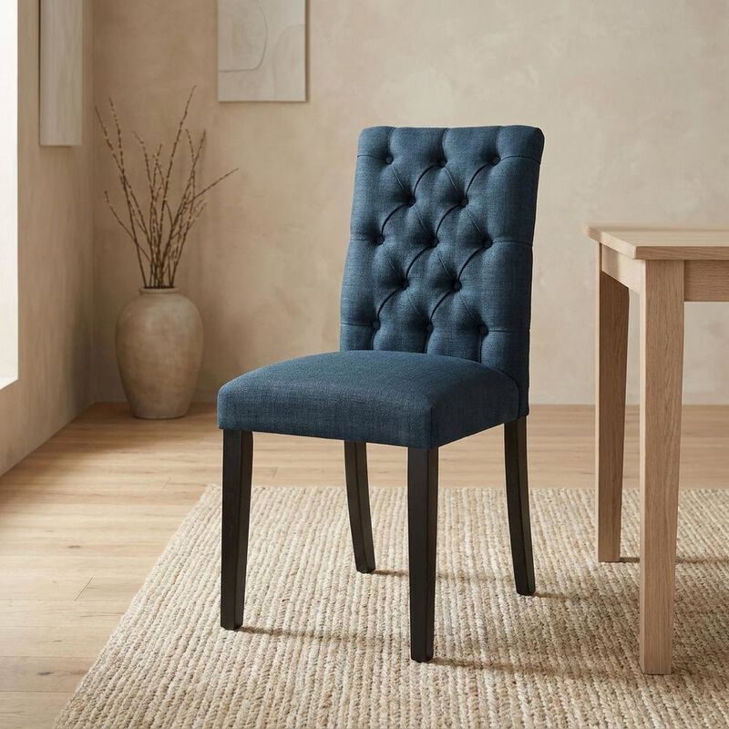 Button-Tufted Upholstered Fabric Parsons Chair, White image number 4