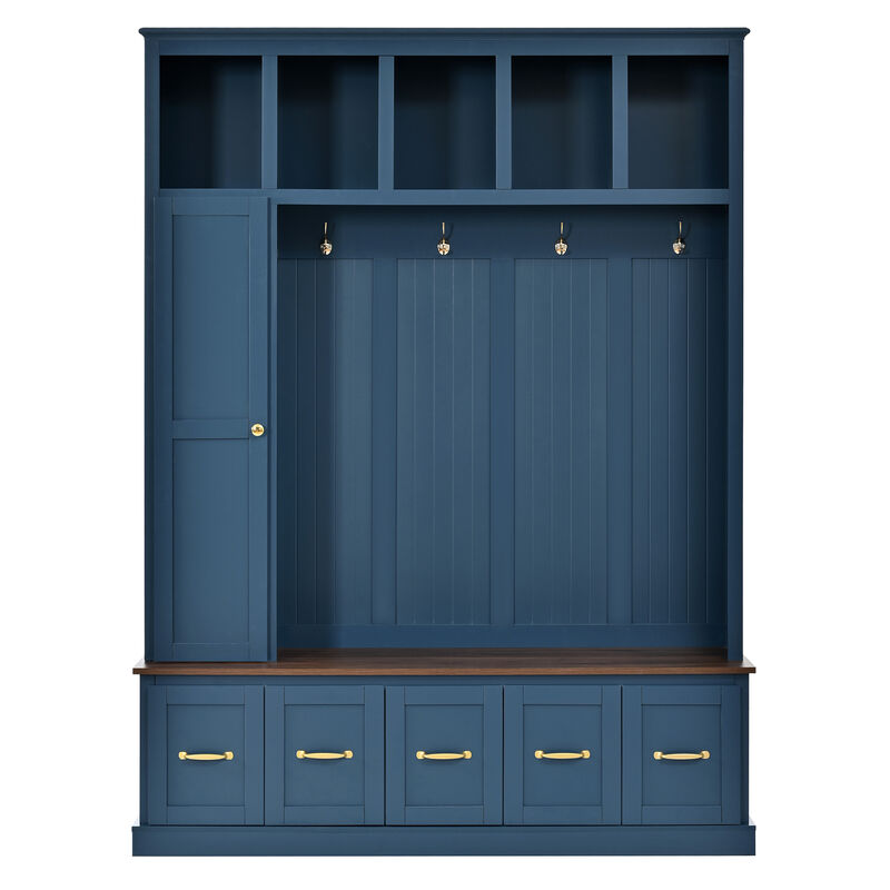 Merax 4-in-1 Entryway Hall Tree with Storage Bench, Hanging Hooks, Open Cubbies & Drawers image number 0