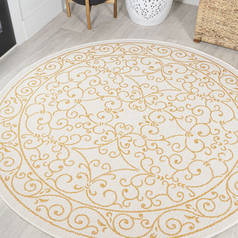 Charleston Vintage Filigree Textured Weave Round Indoor/Outdoor Area Rug image number 1
