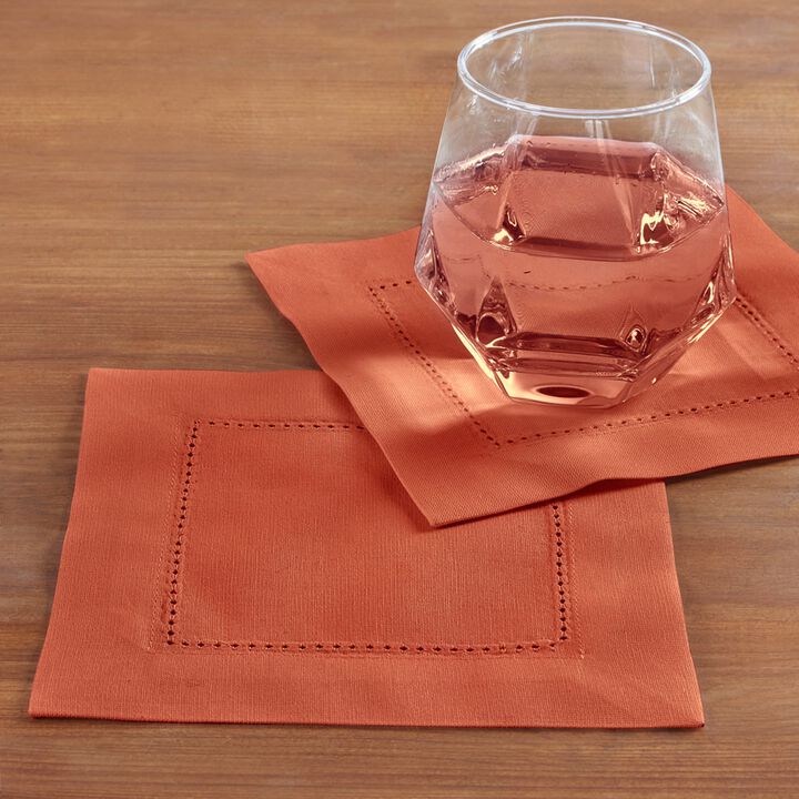 Solino Home Cotton Linen Hemstitch Cocktail Napkins &ndash; Set of 12, 6 x 6 in, Machine Washable, Holiday and Everyday Dining