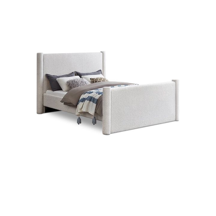 Meridian Furniture Elias Cream Boucle Fabric Queen Bed