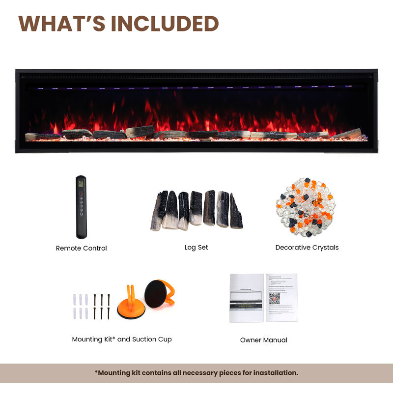Mondawe 72" Smart Electric Fireplace with 13 Flame Colors, WiFi & Voice Control, LED Ember Bed & Remote image number 9