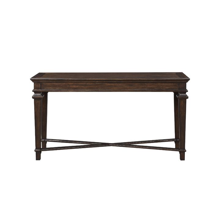 Tabby Sofa Console Table, 56 Inch Top, Cross Stretcher, Espresso Brown