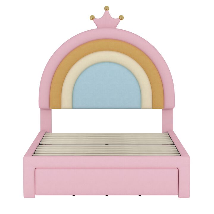 Merax Velvet Princess Platform Bed with Storage Drawer