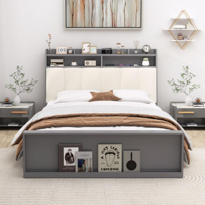 Hivvago Full Size Bed Frame with Storage Modern Platform Bed with Headboard