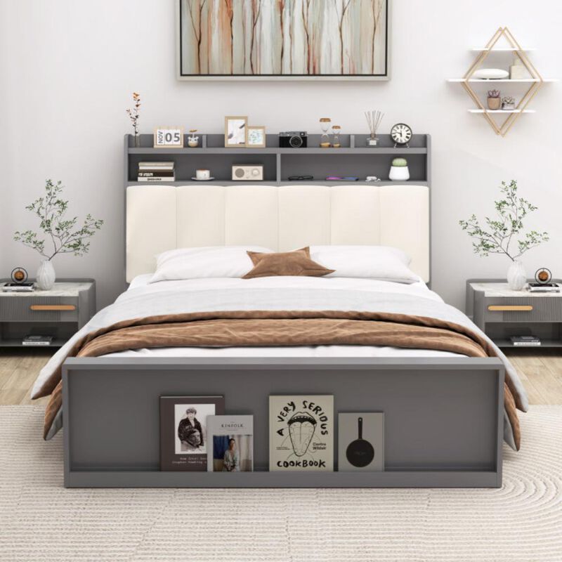 Hivvago Full Size Bed Frame with Storage Modern Platform Bed with Headboard
