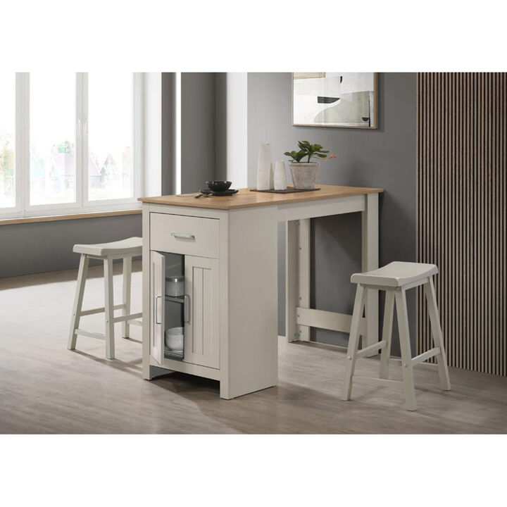Alonzo Light Gray Small Space Counter Height Dining Table with Cabinet, Drawer, and 2 Ergonomic Counter Stools