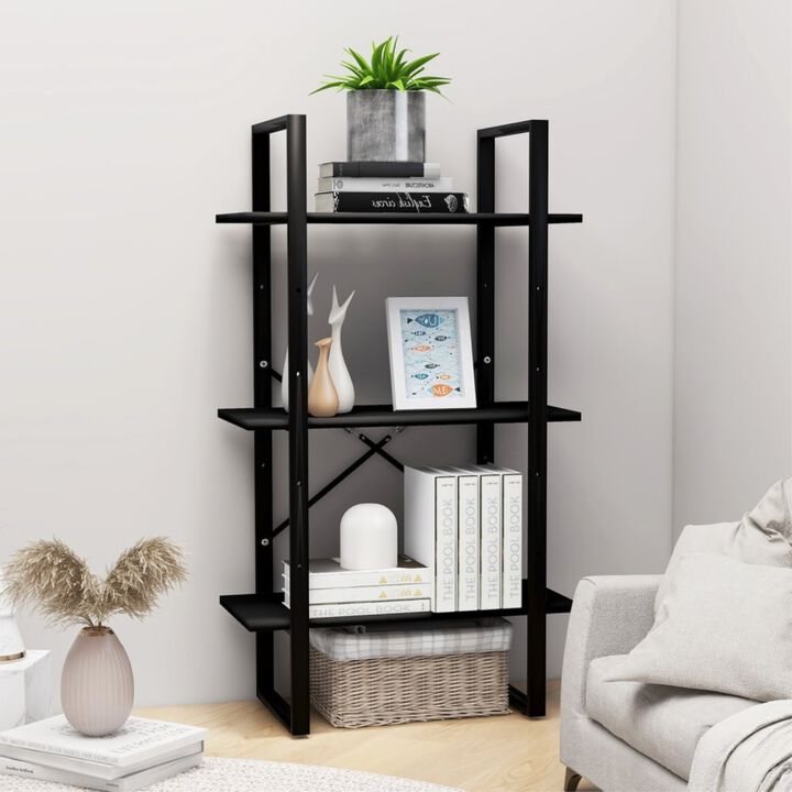 vidaXL Engineered Wood Storage Shelf - Metal and Wood Freestanding Bookshelf/Display Stand - Spacious Shelving Unit for Home, Office, Workshop - Sturdy Black Storage Rack