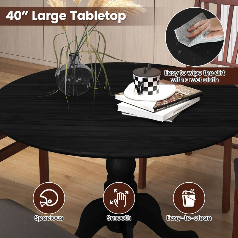 Wooden Dining Table with Round Tabletop and Curved Trestle Legs.