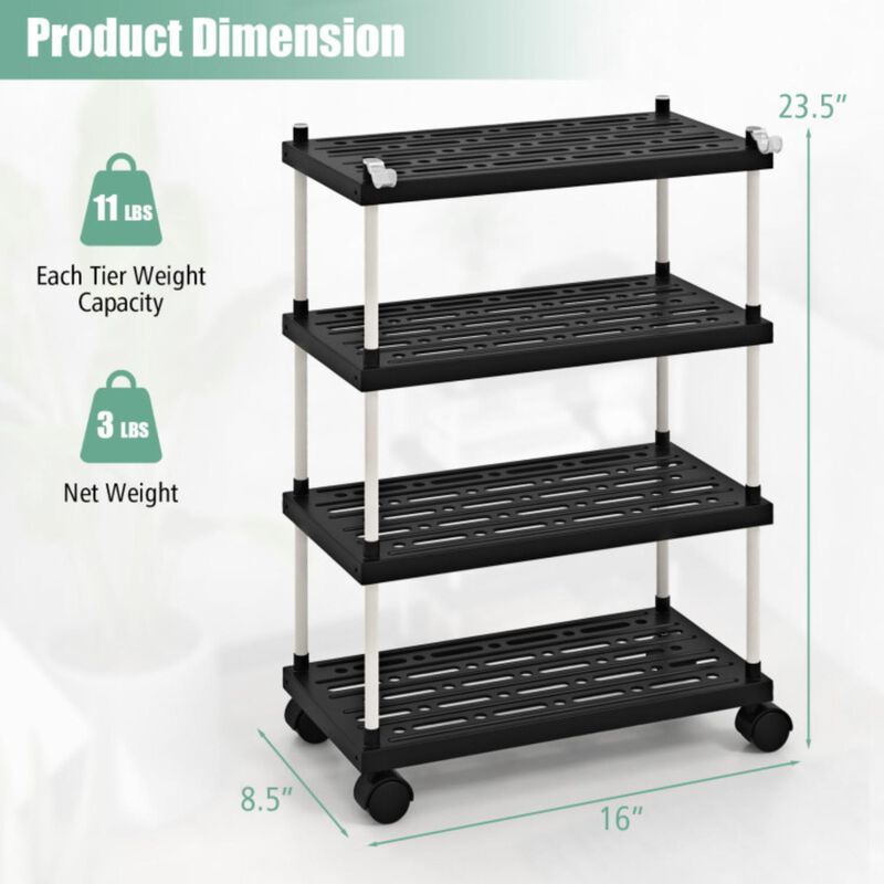 Hivvago 4-Tier Kitchen Slim Storage Cart with Lockable Wheels-Black