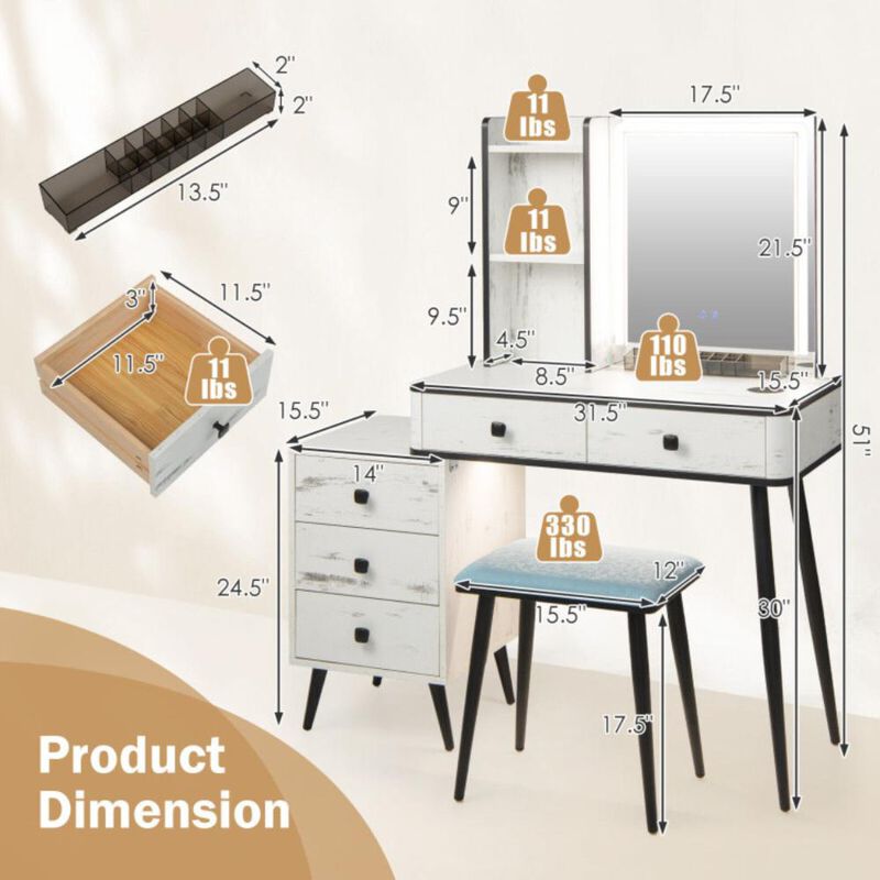 Hivvago Vanity Makeup Table Set with Lighted Mirror