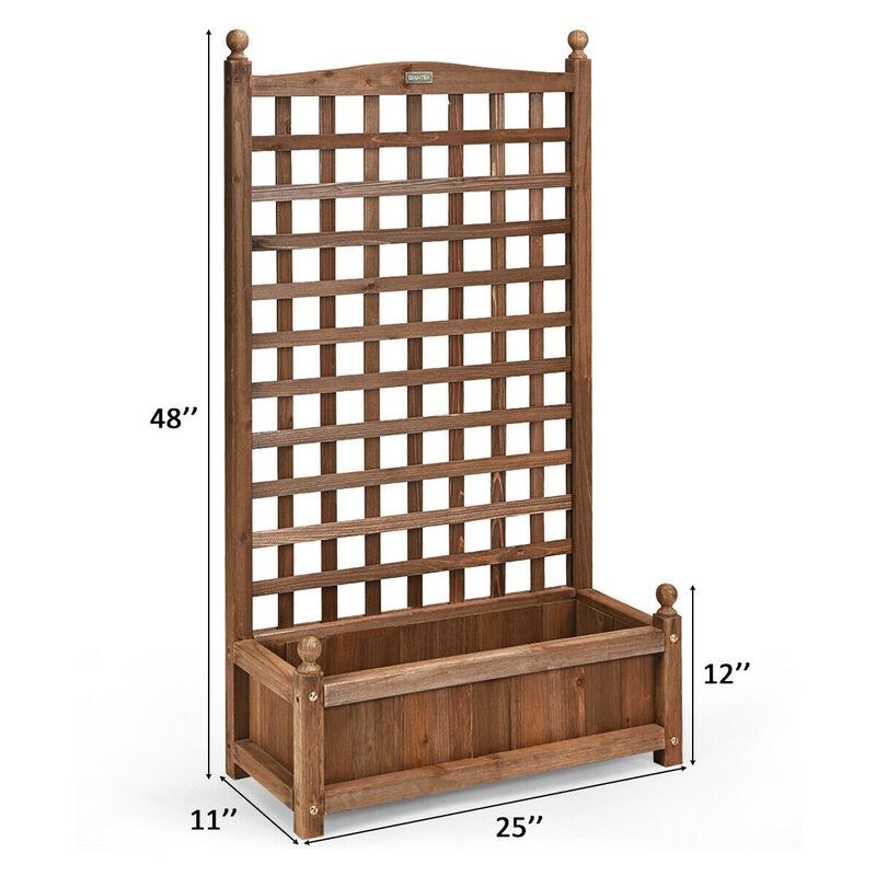 Solid Free Standing Wood Planter Box with Trellis for Garden