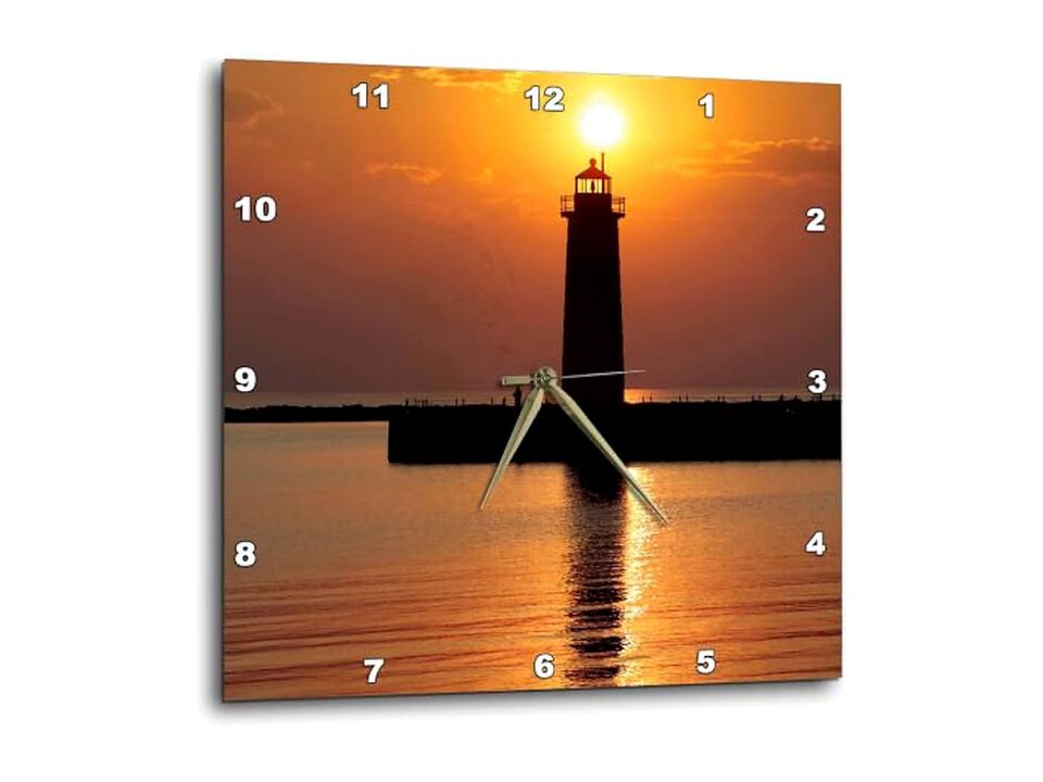 Muskegon Lighthouse Lake Michigan Ric Wall Clock 15 Inch Home Decor