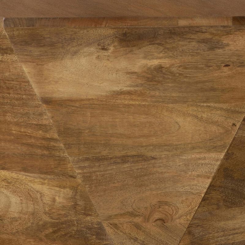 35 Inch Wood Drum Coffee Table, Artisan Hexagonal Rich Natural Brown Finish image number 2