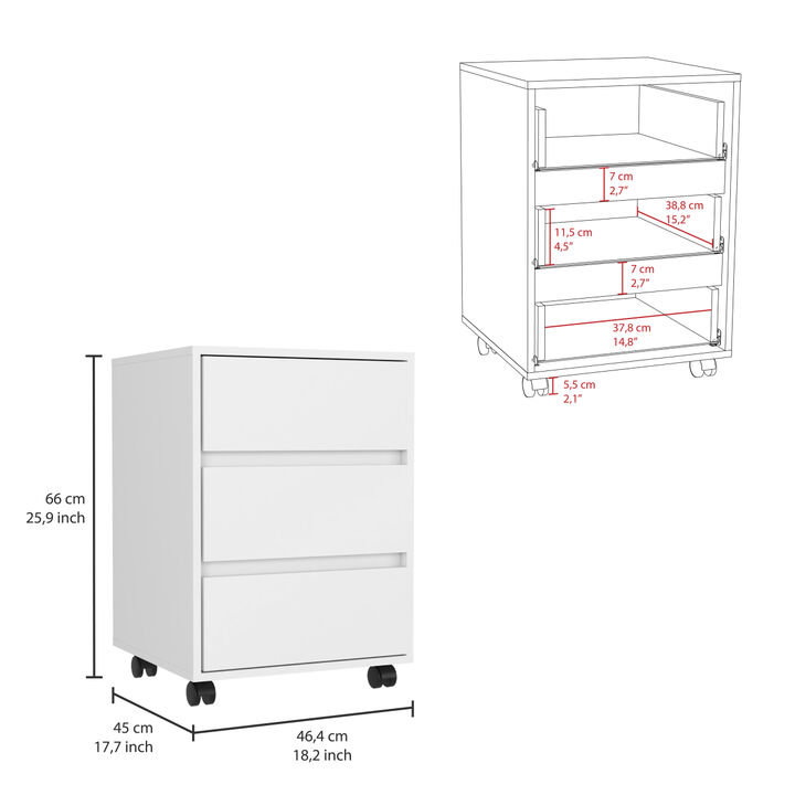 Artemisa 3 Drawer Filing Cabinet, Four Casters, Superior Top -White