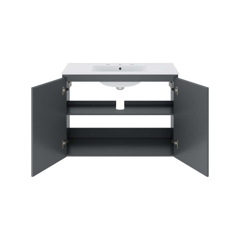 Modway Gray and White Bryn Wall-Mount Bathroom Vanity EEI-5779-GRY-WHI image number 3