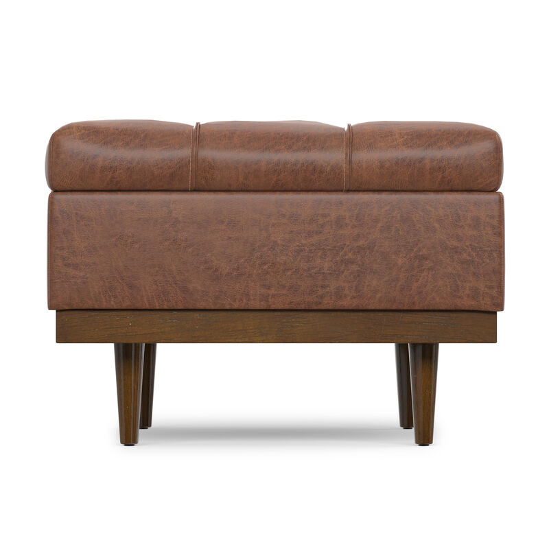 Mariah 34 inch Wide Contemporary Rectangle Coffee Table Storage Ottoman in Distressed Saddle Brown  Vegan Faux Leather, Assembled image number 4