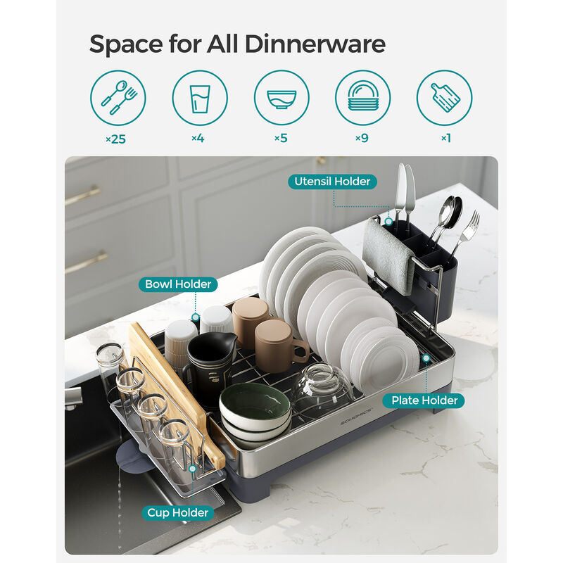 Stainless Steel Dish Drying Rack Multi-Tier Design with Draining Tray image number 5