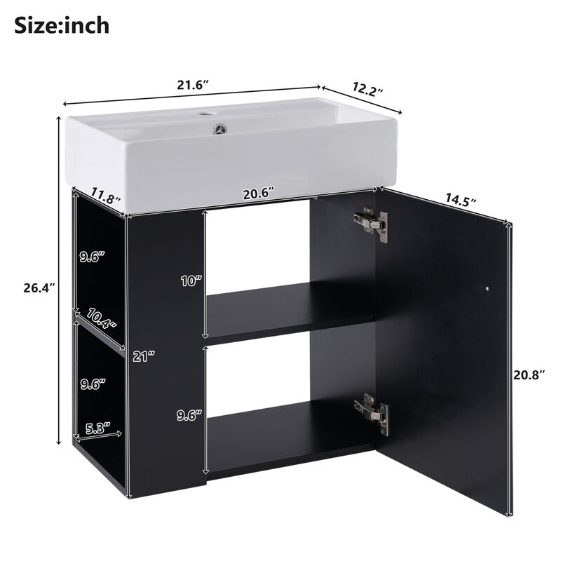 ELEMENT ACE Modern Floating Bathroom Vanity with Ceramic Basin image number 2