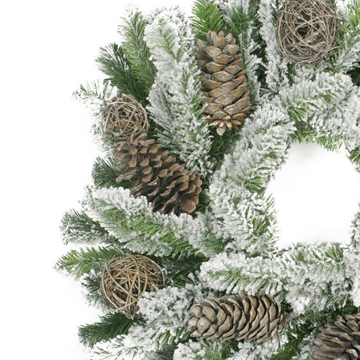 Flocked Pine Cone and Twig Ball Artificial Christmas Wreath - 24-Inch  Unlit