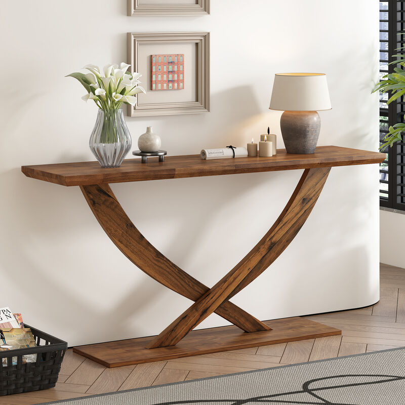 Merax Modern Rustic Console Table with Cross-Leg Design