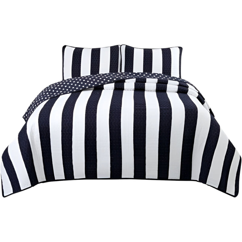 3-Piece Reversible Stars and Stripes Quilt Set Patriotic Bedding For Bedding