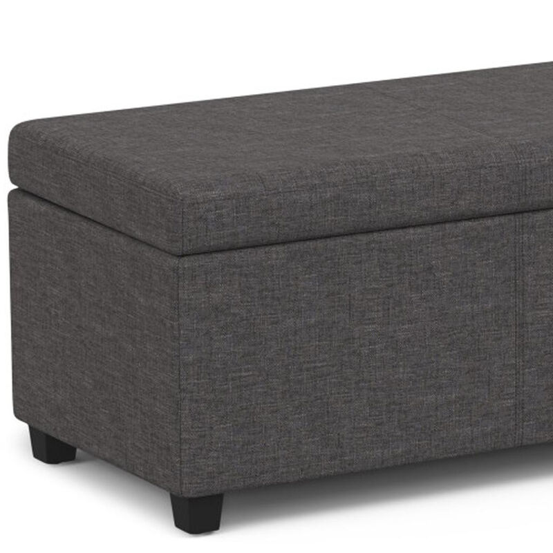 HomeRoots 54" Fawn and Dark Brown Faux Linen and Solid Wood Upholstered Storage Bench With Flip Top image number 4