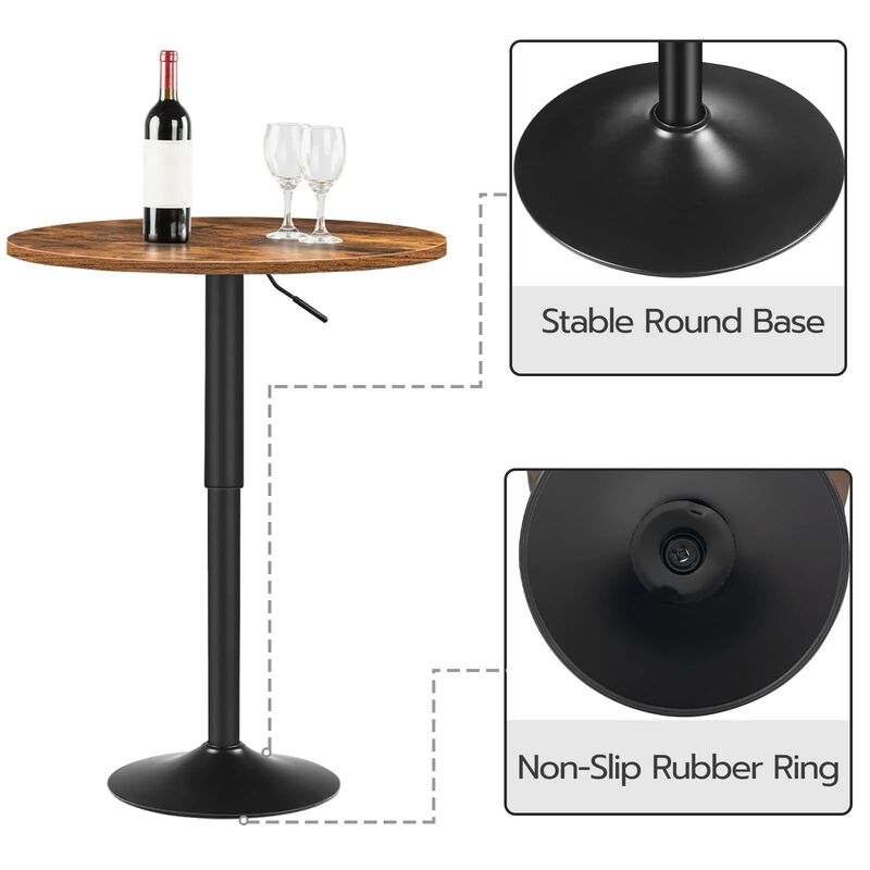 Sturdy Base Round Bar Table with Adjustable Height for Dining or Patio-Brown image number 4