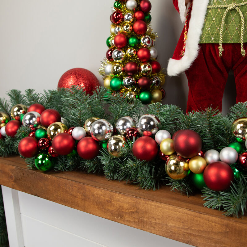 6' Traditional Colors 2-Finish Shatterproof Ball Christmas Garland image number 2