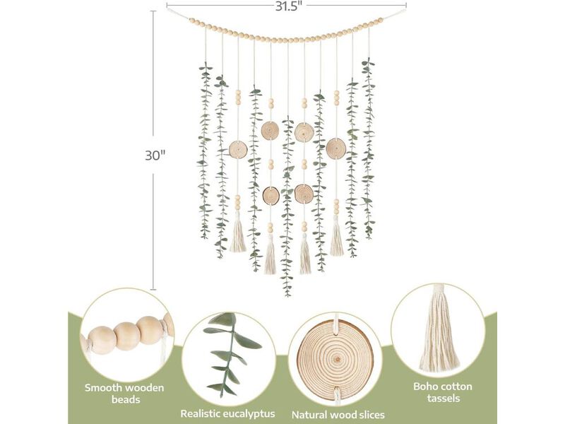 Hanging Eucalyptus Wall Decor Wooden Bead Garland Boho Art for Home Room image number 2