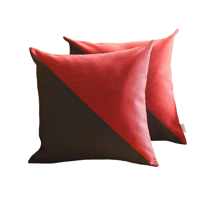 Homezia Set Of Two 18" X 18" Red And Black Geometric Zippered Handmade Polyester Throw Pillow