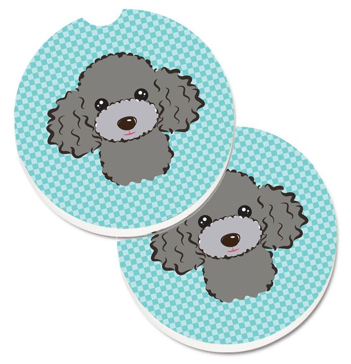 Caroline's Treasures Checkerboard Blue Silver Gray Poodle Set of 2 Cup Holder Car Coasters BB1197CARC, 2.56, Multicolor