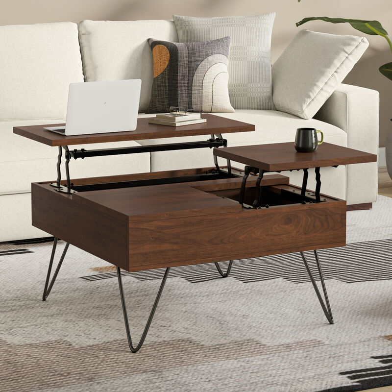 Hunter  32 inch Wide Square Industrial Lift Top Coffee Table in Walnut