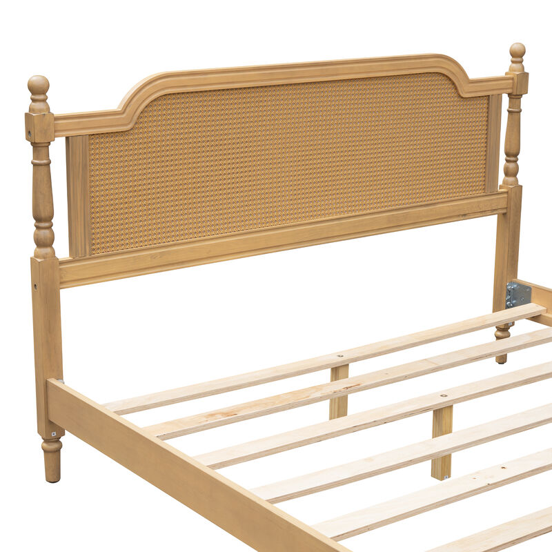 Merax Platform Bed Frame with Rattan Headboard