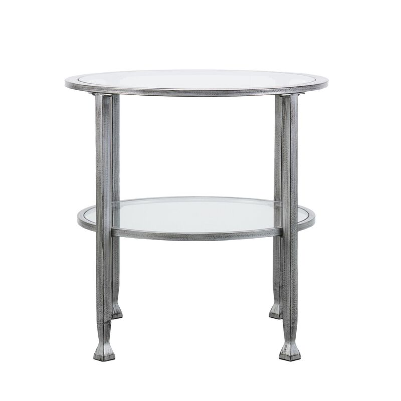 Homezia 24" Silver Glass And Iron Round End Table