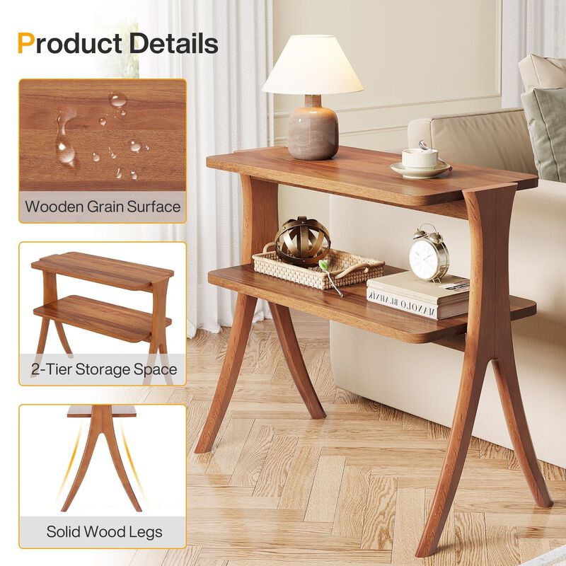 Farmhouse Wood End Table, 2-Tier Side Table with Storage Shelf image number 6